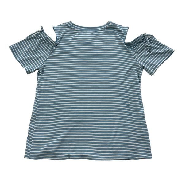 Crown of Hearts Light Blue Striped Cold Shoulder Tie Detail Top Girls L - Picture 6 of 6